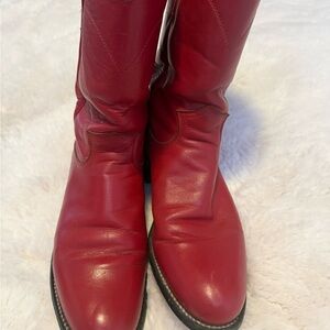 Justin Boots Red and Cream Leather Cowboy Boots